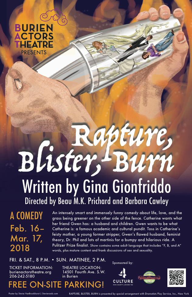 Backstage Actors Theatre poster for Rapture Blister Burn, 2018